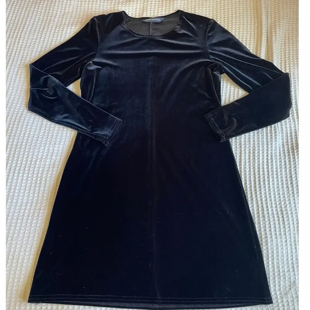 Jonathan Martin Black Velvet Long Sleeve Romantic Mini Shirt Dress Size Medium - Picture 7 of 9